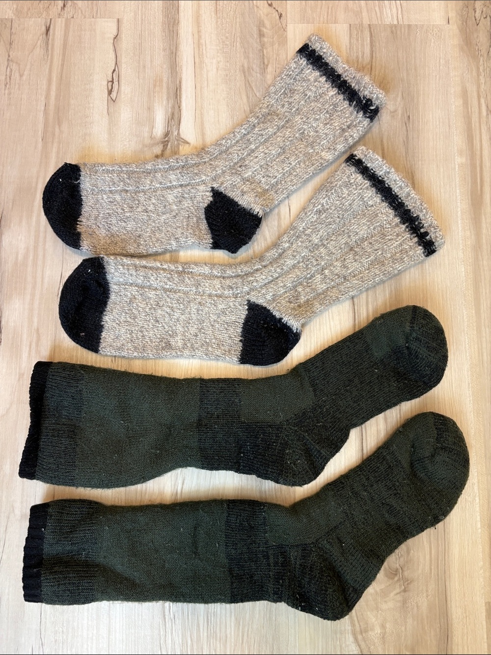 Wool Crew Socks - Black Trim & Olive Pairs
